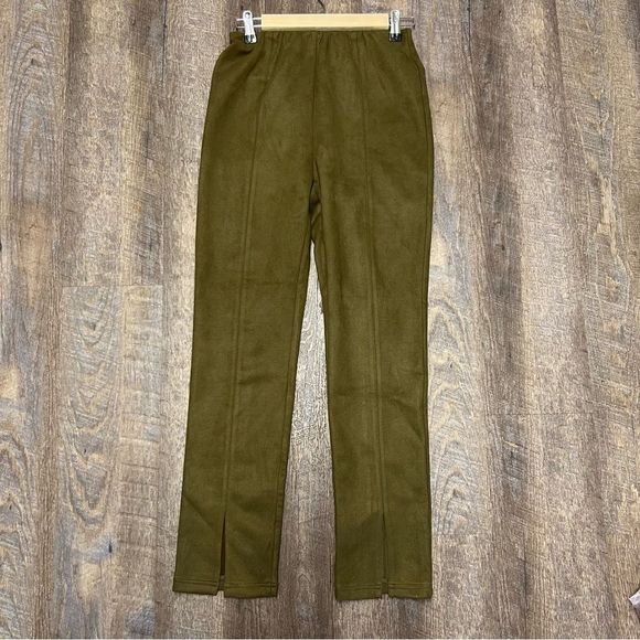 Avec Les Filles Pants Womens Medium Green Faux Suede Elastic Waist Front Slit - Picture 1 of 8
